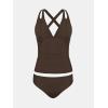 imageCUPSHE Womens Tankini Set V Neck Crisscross Adjustable Straps Cutout Two Piece Swimsuit Mid Rise RuchedDark Brown