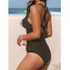 imageCUPSHE Womens Tankini Set V Neck Crisscross Adjustable Straps Cutout Two Piece Swimsuit Mid Rise RuchedDark Brown