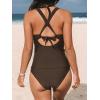 imageCUPSHE Womens Tankini Set V Neck Crisscross Adjustable Straps Cutout Two Piece Swimsuit Mid Rise RuchedDark Brown