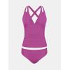 imageCUPSHE Womens Tankini Set V Neck Crisscross Adjustable Straps Cutout Two Piece Swimsuit Mid Rise RuchedDark Fuchsia