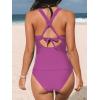 imageCUPSHE Womens Tankini Set V Neck Crisscross Adjustable Straps Cutout Two Piece Swimsuit Mid Rise RuchedDark Fuchsia