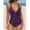 imageCUPSHE Womens Tankini Set V Neck Crisscross Adjustable Straps Cutout Two Piece Swimsuit Mid Rise RuchedDeep Purple