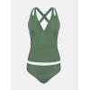 imageCUPSHE Womens Tankini Set V Neck Crisscross Adjustable Straps Cutout Two Piece Swimsuit Mid Rise RuchedForest Green