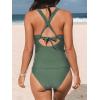 imageCUPSHE Womens Tankini Set V Neck Crisscross Adjustable Straps Cutout Two Piece Swimsuit Mid Rise RuchedForest Green