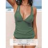 imageCUPSHE Womens Tankini Set V Neck Crisscross Adjustable Straps Cutout Two Piece Swimsuit Mid Rise RuchedForest Green