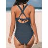 imageCUPSHE Womens Tankini Set V Neck Crisscross Adjustable Straps Cutout Two Piece Swimsuit Mid Rise RuchedGrey