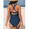 imageCUPSHE Womens Tankini Set V Neck Crisscross Adjustable Straps Cutout Two Piece Swimsuit Mid Rise RuchedNavy Blue