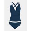 imageCUPSHE Womens Tankini Set V Neck Crisscross Adjustable Straps Cutout Two Piece Swimsuit Mid Rise RuchedNavy Blue