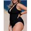 imageCUPSHE Womens Tankini Set V Neck Crisscross Adjustable Straps Cutout Two Piece Swimsuit Mid Rise RuchedPblack