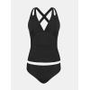 imageCUPSHE Womens Tankini Set V Neck Crisscross Adjustable Straps Cutout Two Piece Swimsuit Mid Rise RuchedPblack