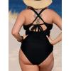 imageCUPSHE Womens Tankini Set V Neck Crisscross Adjustable Straps Cutout Two Piece Swimsuit Mid Rise RuchedPblack