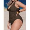 imageCUPSHE Womens Tankini Set V Neck Crisscross Adjustable Straps Cutout Two Piece Swimsuit Mid Rise RuchedPdark Brown