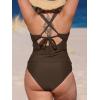 imageCUPSHE Womens Tankini Set V Neck Crisscross Adjustable Straps Cutout Two Piece Swimsuit Mid Rise RuchedPdark Brown