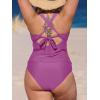 imageCUPSHE Womens Tankini Set V Neck Crisscross Adjustable Straps Cutout Two Piece Swimsuit Mid Rise RuchedPdark Fuchsia