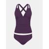 imageCUPSHE Womens Tankini Set V Neck Crisscross Adjustable Straps Cutout Two Piece Swimsuit Mid Rise RuchedPdeep Purple