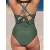 imageCUPSHE Womens Tankini Set V Neck Crisscross Adjustable Straps Cutout Two Piece Swimsuit Mid Rise RuchedPforest Green