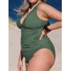 imageCUPSHE Womens Tankini Set V Neck Crisscross Adjustable Straps Cutout Two Piece Swimsuit Mid Rise RuchedPforest Green