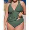 imageCUPSHE Womens Tankini Set V Neck Crisscross Adjustable Straps Cutout Two Piece Swimsuit Mid Rise RuchedPforest Green