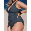 imageCUPSHE Womens Tankini Set V Neck Crisscross Adjustable Straps Cutout Two Piece Swimsuit Mid Rise RuchedPgrey