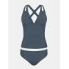 imageCUPSHE Womens Tankini Set V Neck Crisscross Adjustable Straps Cutout Two Piece Swimsuit Mid Rise RuchedPgrey