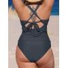 imageCUPSHE Womens Tankini Set V Neck Crisscross Adjustable Straps Cutout Two Piece Swimsuit Mid Rise RuchedPgrey