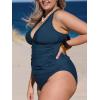 imageCUPSHE Womens Tankini Set V Neck Crisscross Adjustable Straps Cutout Two Piece Swimsuit Mid Rise RuchedPnavy Blue