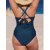 imageCUPSHE Womens Tankini Set V Neck Crisscross Adjustable Straps Cutout Two Piece Swimsuit Mid Rise RuchedPnavy Blue
