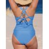 imageCUPSHE Womens Tankini Set V Neck Crisscross Adjustable Straps Cutout Two Piece Swimsuit Mid Rise RuchedPsky Blue