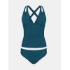 imageCUPSHE Womens Tankini Set V Neck Crisscross Adjustable Straps Cutout Two Piece Swimsuit Mid Rise RuchedPteal