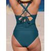 imageCUPSHE Womens Tankini Set V Neck Crisscross Adjustable Straps Cutout Two Piece Swimsuit Mid Rise RuchedPteal