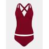 imageCUPSHE Womens Tankini Set V Neck Crisscross Adjustable Straps Cutout Two Piece Swimsuit Mid Rise RuchedRed