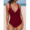 imageCUPSHE Womens Tankini Set V Neck Crisscross Adjustable Straps Cutout Two Piece Swimsuit Mid Rise RuchedRed