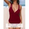 imageCUPSHE Womens Tankini Set V Neck Crisscross Adjustable Straps Cutout Two Piece Swimsuit Mid Rise RuchedRed