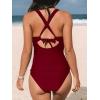 imageCUPSHE Womens Tankini Set V Neck Crisscross Adjustable Straps Cutout Two Piece Swimsuit Mid Rise RuchedRed
