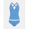imageCUPSHE Womens Tankini Set V Neck Crisscross Adjustable Straps Cutout Two Piece Swimsuit Mid Rise RuchedSky Blue