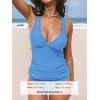 imageCUPSHE Womens Tankini Set V Neck Crisscross Adjustable Straps Cutout Two Piece Swimsuit Mid Rise RuchedSky Blue