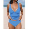 imageCUPSHE Womens Tankini Set V Neck Crisscross Adjustable Straps Cutout Two Piece Swimsuit Mid Rise RuchedSky Blue