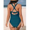 imageCUPSHE Womens Tankini Set V Neck Crisscross Adjustable Straps Cutout Two Piece Swimsuit Mid Rise RuchedTeal