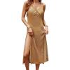 imageCUPSHE Women Crochet Swimsuit Cover Up Sleeveless Hollow Out Long Swimwear Coverup 2025 Split Mesh Beach DressBrown