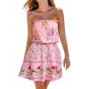 imageCUPSHE Womens Mini Dress Strapless Ruffled Sleeveless Floral Belted A Line Short Beach Summer Dresses 2025Pink Floral