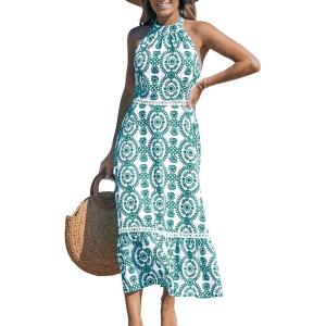 imageCUPSHE Womens Midi Dress Halter Paisley Sleeveless Cutout Waist Long Beach Boho Summer DressGreen Paisley