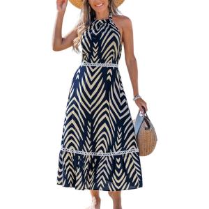 imageCUPSHE Womens Midi Dress Halter Paisley Sleeveless Cutout Waist Long Beach Boho Summer DressNavy Paisley