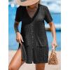 imageCUPSHE Crochet Coverups for Women Short Sleeve Button Front Beach Cover Ups DressBlack