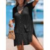 imageCUPSHE Crochet Coverups for Women Short Sleeve Button Front Beach Cover Ups DressBlack