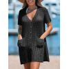 imageCUPSHE Crochet Coverups for Women Short Sleeve Button Front Beach Cover Ups DressBlack