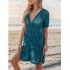 imageCUPSHE Crochet Coverups for Women Short Sleeve Button Front Beach Cover Ups DressBlue