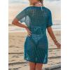 imageCUPSHE Crochet Coverups for Women Short Sleeve Button Front Beach Cover Ups DressBlue
