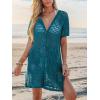 imageCUPSHE Crochet Coverups for Women Short Sleeve Button Front Beach Cover Ups DressBlue