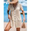 imageCUPSHE Crochet Coverups for Women Short Sleeve Button Front Beach Cover Ups DressKhaki