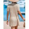 imageCUPSHE Crochet Coverups for Women Short Sleeve Button Front Beach Cover Ups DressKhaki